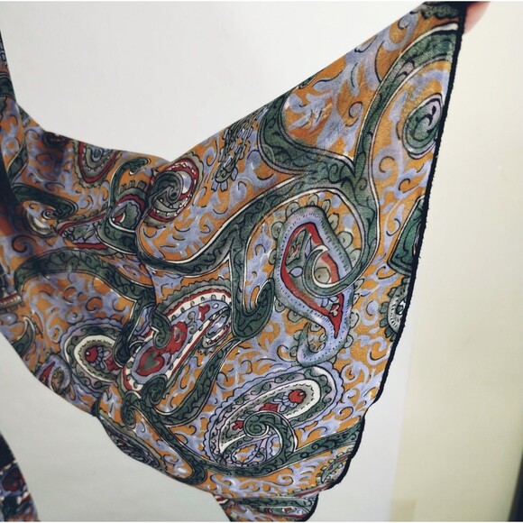 Chiffon Top Size XL Blue Green Paisley Lined Ruffled Sleeve Boho Milkmaid Flowy - Picture 4 of 12